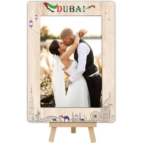 Dubai Travel Picture Frame, 4x6 Dubai Themed Wooden Frame with Easel Stand for Home Decor Tabletop Display, Vacation Honeymoon Gifts for Friends Couples - D07