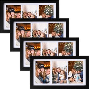 4 Pcs 8 x 14 Collage Picture Frame 3 Opening 4 x 6 Picture Frame Multiple Three Photo Frame with Mat Hanging Hardware for Family Photo Display Wall Tabletop Decoration Gift for Daughter Son