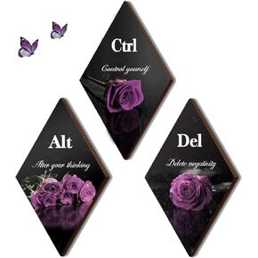 3 قطع ديكور حمام أرجواني ديكور حائط أرجواني مع وردة أرجوانية واقتباسات ملهمة Ctrl Alt Del مزرعة خشبية أرجوانية جدار فني لفتاة النساء مكتب غرفة المعيشة غرفة النوم (وردة أرجوانية 12 × 7 بوصة) in Kuwait