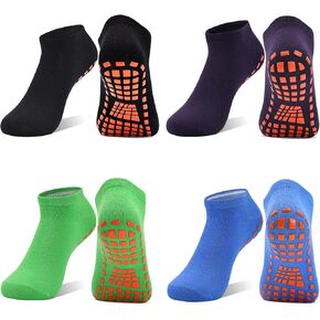 SkiBeaut Non Slip Trampoline Grips Socks Kids Youth Adult Athletic Socks Gripper for Boys Girls Yoga Socks Women Men 4 Pairs