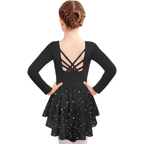 Zaclotre Girls Ballet Leotards with Shinny Skirts Long Sleeve Crisscross Back Dance Dress Outfits