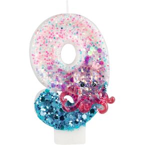 Birthday Candle Number 0, Pink Blue Sequin Candles with Octopus Decorations Happy Birthday Cake Candles for Girls Boys Birthday Party Wedding Anniversary Celebration Supplies