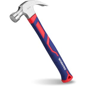 WORKPRO 16 oz Claw Hammer with Fiberglass Handle, All Purpose Hammer with Forged Hardened Steel Head, Smooth Face & Shock Reduction Grip, Blue