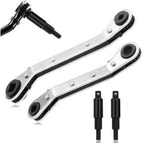 Hvac Service Wrench Tools,3/16", 1/4", 5/16", 3/8" 4 IN 1 Service Adjustable Wrenches with 2 Hexagon Bit Adapter Kit for Air Conditioner, Refrigeration Equipment O-Q-027