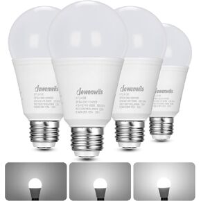 مصابيح الإضاءة DEWENWILS LED ثلاثية الاتجاهات، 40/60/100 وات مكافئة لثلاثة اتجاهات A19 لمبات الإضاءة LED، قاعدة متوسطة E26 2700K توهج أبيض دافئ، 500/1000/1600LM لمبات الإضاءة الساطعة، غير قابلة للتعتيم، مدرجة في قائمة ETL، 4 عبوات