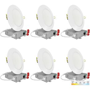 NUWATT 6 Pack 4 Inch Ultra-Thin Bronze LED Recessed Lighting, 5CCT 2700K/3000K/3500K/4000K/5000K Selectable, 630 Lumens, IC Rated, Dimmable Canless Wafer Light, Slim Panel Light, Metal J-Box, ETL