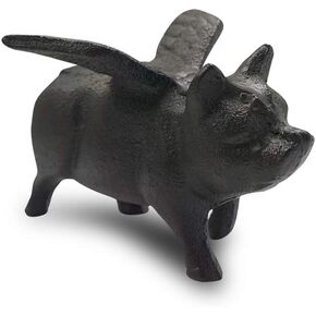 NACH Cast Iron Pig Garden Statue, Black Door Stopper, Pig Decor Garden Sculptures, Rustic Door Stop/Paperweight, Pig Outdoor Statues, Garden Decor, 9x4x6 inch, Black Flying Pig, JS-90-7131