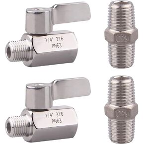 DERNORD 2 Pack Stainless Mini Ball Valve NPT Female x Male Thread SUS316 with Male Hex Nipple （1/2 Inch)