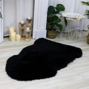 Genuine Sheepskin Rug New Zealand Fluffy Lambskin Rug, Natural Luxury Sheepskin Throw for Bedroom Living Room Children's Room - Premium Area Rug Chair Cover (2×3 Feet, Black)