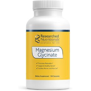 Researched Nutritionals Magnesium Glycinate Capsules - 125mg High Absorption Magnesium Glycinate Supplement to Support Healthy Bones and Energy Production - Vegan & Non-GMO (120 Capsules)