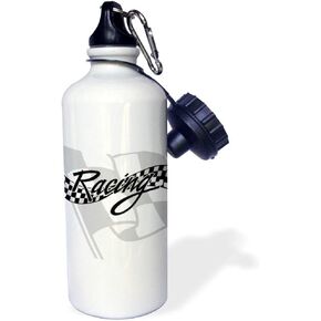 3dRose "Racing Black and Checkered Flag" Sports Water Bottle, 21 oz, White