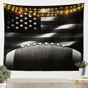 American Football Tapestry Flame Football Wall Hanging for Kids Teens Girls Room Decor, Athlete Sport Gaming Theme Wall Blanket Tapestries Black Wall Art Hanging, Small 51.2 x 59.1 Inches