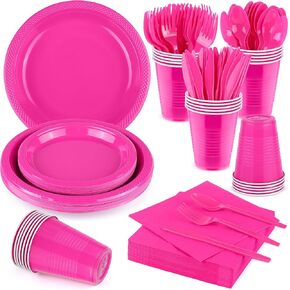 Aodaer 400 Pieces Black Party Supplies Disposable Dinnerware Set Include Plastic Plates Cups Knives Forks Spoons Paper Napkins for Birthday Wedding Graduation Parties, Serve 50 Guests