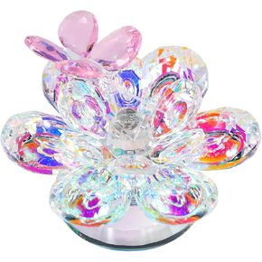 YWHL Colorful Crystal Flower with Blue Hummingbird Figurine, Handmade Hummingbird Gifts for Women on Birthday Valentines Christmas, Glass Flower Hummingbird Figurine Wedding Home Party Decorations