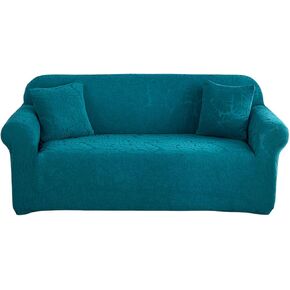 Qubjus Stretch Jacquard Sofa Slipcover Soft Loveseat Couch Covers Washable Furniture Protector with Anti-Slip Foams for Dogs Children Pets (Blue, Medium)