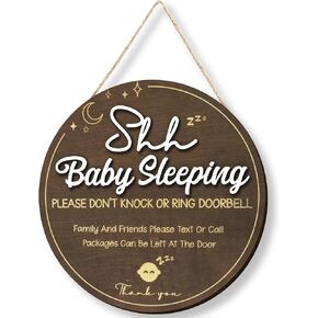 Shhh Baby Sleeping Sign for Front Door - Please Do Not Knock Or Ring Doorbell Sign, Baby Sleeping Door Sign, No Knocking Door Sign, No Soliciting Do Not Knock Sign