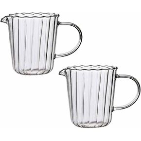 CHOOLD Elegant Wave Shaped Clear Glass Creamer Coffee Milk Creamer Pitcher/Serving Pitcher/Sauce Pitcher/Milk Creamer Jug for Kitchen 8.5 oz, Set of 2