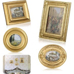 4 Styles Vintage Picture Frames, Small Golden Picture Frames, 4 Sizes Picture Frame 5.5''x4.6''/4.7''x4.7''/5.9''x7.7''/4.5''x5.4'',Collage Wall Mount & Tabletop Photo Display for Gallery Home Decor