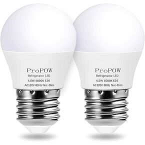 LED Refrigerator Light Bulb 40 Watt Equivalent 120V 4.5W Fridge Bulbs Daylight White 5000K E26 Medium Base, Energy Saving A15 Freezer Light Bulb, Not-dimmable, Waterproof, 2 Pack