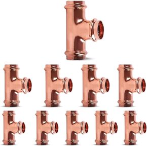 ProPress Fitting Copper Press Tee - 3/4" Zero Lead Pro Press Copper Plumbing Pipe Fitting Connection Tool for Commercial and Residential Use - Pack of 10