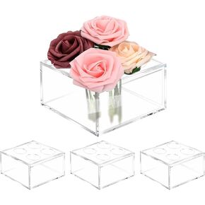 4 Pcs Clear Acrylic Flower Vase Small Floral Vases Acrylic with Holes Flowers Vase Set Can Be Combined at Will, Square Acrylic Rectangle Vase for Home Wedding Dining Table Decor