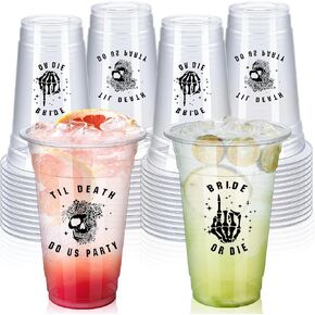 Norme 24 Pcs 17 oz Bride or Die Bachelorette Clear Plastic Cups Till Death Do Us Bachelorette Party Decorations Bulk Disposable Drinking Plastic Cocktail Glasses for Bride or Die Party Decorations