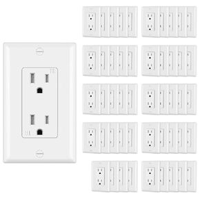 CML Decorator Wall Recetpacle Outlet, 50 Pack Tamper Resistant 15 Amp Standard Electrical Outlets, 15A/125V, 2 Pole 3 Wire, Wallplate Included, UL Listed, White