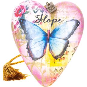 Demdaco Hope Blue Butterfly 4 x 3 Heart Shaped Resin Keepsake Decoration