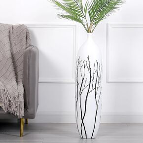 Leewadee Decorative Tall Floor Vase for Living Room Decor, 26 inches, White, Resin