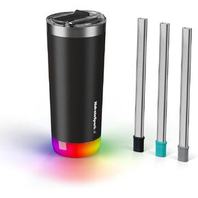 Hidrate Spark PRO Smart Tumbler Bundle – Insulated Stainless Steel – Tracks Water Intake with Bluetooth, LED Glow Reminder When You Need to Drink – 20oz, Black + 3 Straws