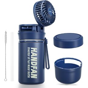 HandFan Kids Water Bottle With Fan | tainless Steel Sports Water Bottles Flask with Straw/Handle, Leak Proof Vacuum Stainless Water Jug,Stickers for School - 12oz