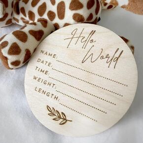 AXAHUHIVN Hello World Birth Announcement Sign for Newborn, Birth Stats Sign, Hello World Baby Name Wooden Sign, Wooden Birth Announcement Plaque "Hello World" Matte White Acrylic (17)
