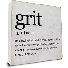 Motivational Grit Gift Grit Definition Art Wooden Box Sign Grit Quotes Desk Decorative Wooden Sign Home Decor for Table Shelf 5 x 5 Inches