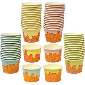 Gift Boutique 60 Ice Cream Cone Treat Snack Cups 10oz Disposable Paper Cup Dessert Frozen Sundae Bowls Pink Blue Yellow Green Birthday Party Supplies