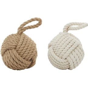 Deco 79 Jute Rope Knot Decorative Sculpture Home Decor Statues with Hanging Loop, set of 2 Accent Figurines 7" x 7" x 14", Multi Colored