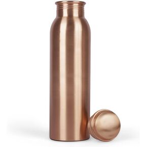 Pure Copper Water Bottle - 34oz - Handmade 1 Liter Leak Proof Vessel For Drinking With Ayurvedic Health Benefits for Sports Fitness Yoga Bottle Drink More Water - Antique Black Brown Hammered Diamond