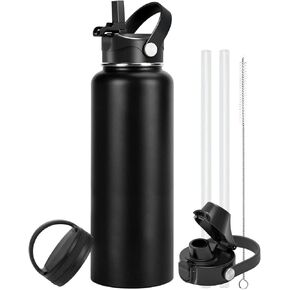 HydroGrip Matte Black 32 oz Insulated Water Bottle with Leak-Proof Lid
