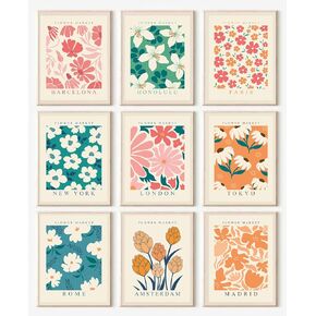 Flower Market Wall Decor Poster Prints, Flower Market Room Decor, Set of 9 UNFRAMED (8''x10''), Flower Market poster, Flower Market prints,FLower Market Room Decorations, Flower Bothanic Poster