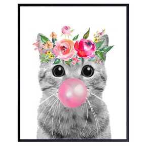 Cat Stuff Cat Wall Decor - Cute Cat Mom Gift - funny Tabby cat Decor - Cat Decorations for Women, Girls Bedroom, Baby Nursery - Cat Themed Poster - Cat Lovers Kitty Cat Room Decor - Cat Pictures