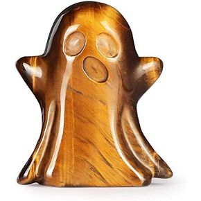 Artistone 1.7" Rose Quartz Crystal Halloween Ghost Decor Figurine Statue,Hand Carved Gemstone Reiki Healing Stone Sculpture Ornament for Carnival Party,Haunted House,Mantel Decor