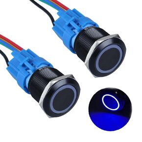 16mm 2PCS angel halo LED, self resetting button switch, with wire socket plug, voltage 12V-24V, suitable for 0.63-inch mounting hole (black shell)