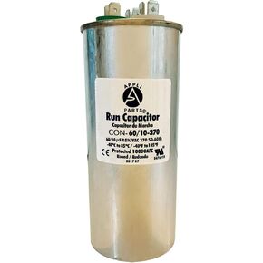 Appli Parts Dual Run Capacitor for ac 60+10 Mfd uF (microfarads) 370VAC CBB65 Round Universal fit for hvac and other applications 2-1/4 in Wide 5-1/2 in Height CON-60/10-370-R