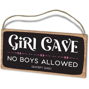 Girl Cave Sign, Girls Room Decor, Kids Room Decor, Girls Bedroom Decor Wooden Wall Hanging Sign for Door, Wood Plaque Wall Art Gift for Teen Girls Daughter, Girl's Bedroom Door Decor -(02)