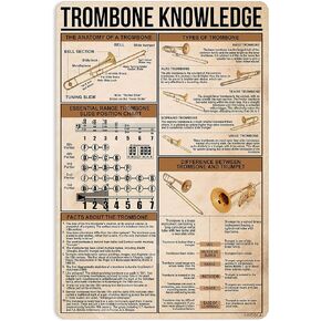 Trombone Knowledge Metal Signs Poster, Vintage Wall Decor Farmhouse Decorations 16x12 Inches