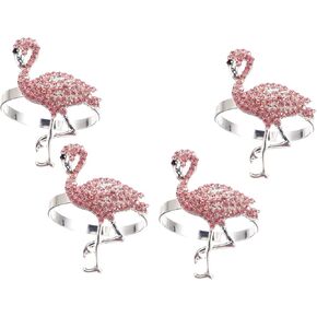 COHEALI 4pcs Flamingo Napkin Buckle Set up Alloy Diamond