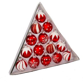 Kurt S. Adler C1852 Kurt Adler 1.57-Inch Red/White Decorated Glass Ball Ornament Set of 15, 15 Count for Christmas