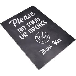 Please No Food Or Drinks Sign - Customer notice, no eating or drinking, A4 size (Black Adhesive)
