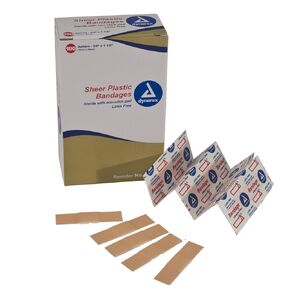 Dynarex 3608 Sheer Plastic Adhesive Bandage, Sterile, 3/8" x 1 1/2", Pack of 3600