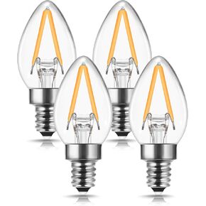 DORESshop C7 Mini Candelabra LED Bulb, LED Filament Night Bulb, Christmas Light Bulbs, 2W (20W Equivalent), E12 Candelabra Base, No Dimmable, Perfect for Holiday, Christmas, Home Decorative, 4Pack