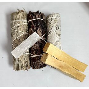 Pachamama Essentials Smudging Kit - White Sage, Blue Sage, Yerba Santa, Palo Santo, Selenite stick
